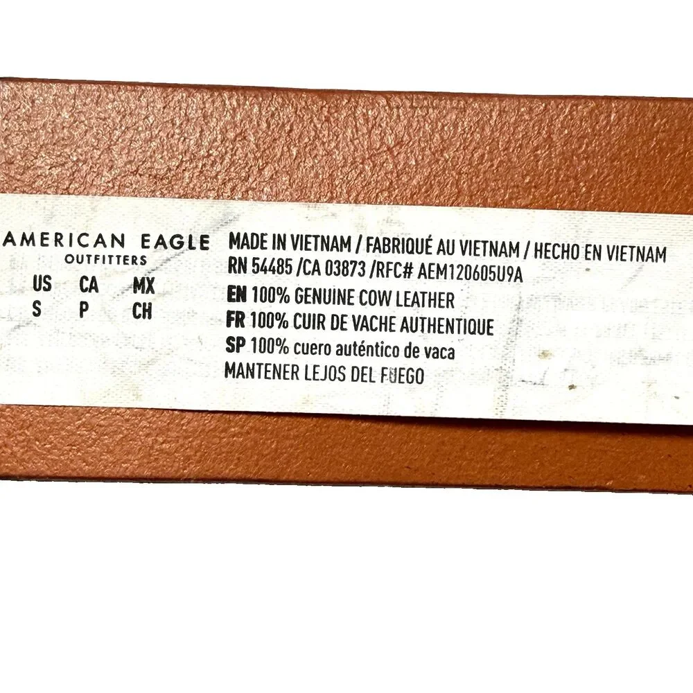 Vtg American Eagle Outfitters AEO Tan Beige Leather Belt Size 28 Small Brass